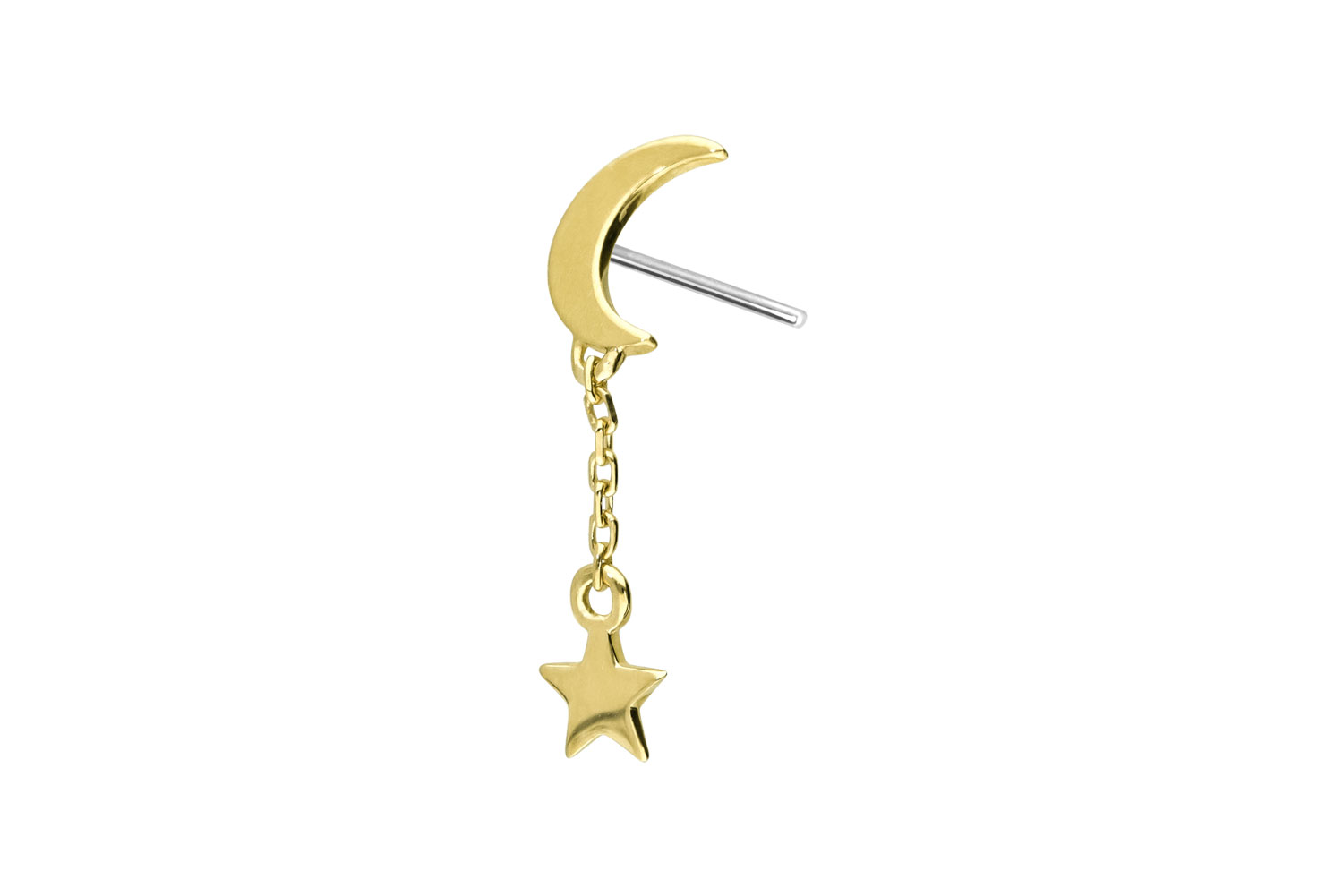 14 Karat Gold Aufsatz mit Titan Push Pin MOND + STERN von Piercingline